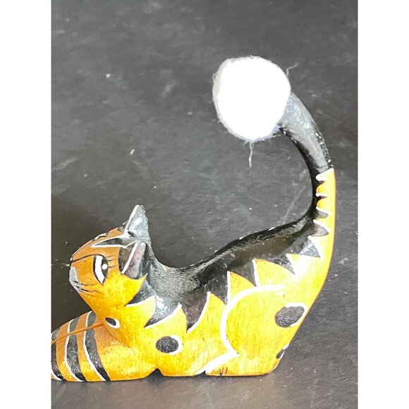 2 Handcrafted Wooden Cat Figurine 1 Signed Watson Boho Kitty Lover - Picture 4 of 10